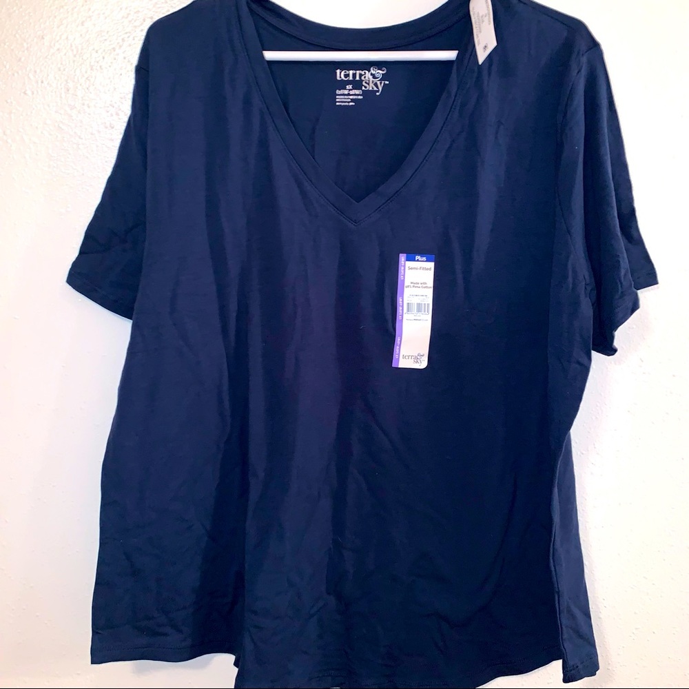 Terra & Sky 1X 16W 18W Blue V Neck Semi Fitted Tee - Picture 4 of 9